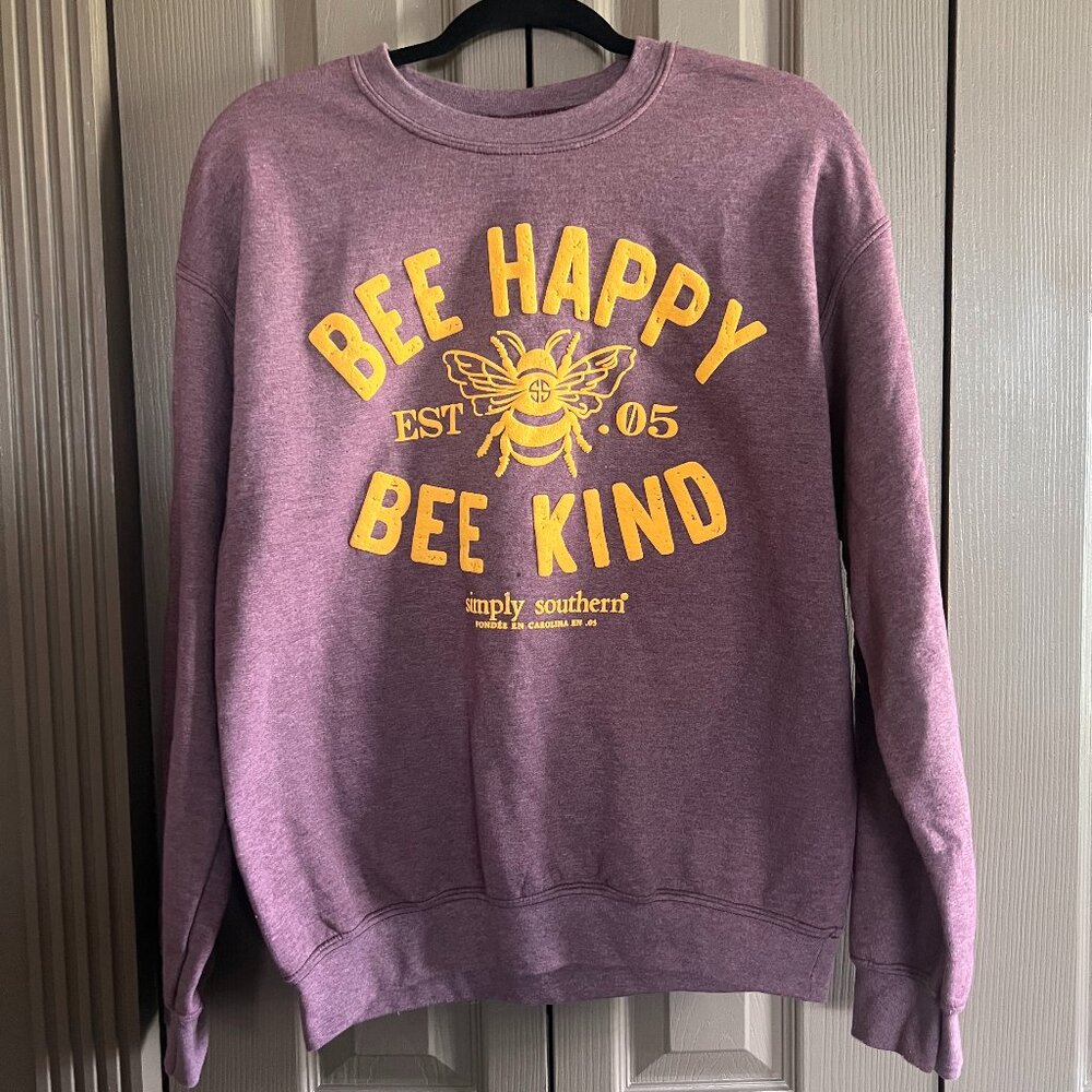 Simply Southern Dark Maroon Bee Happy Long Sleeve Sweatshirt